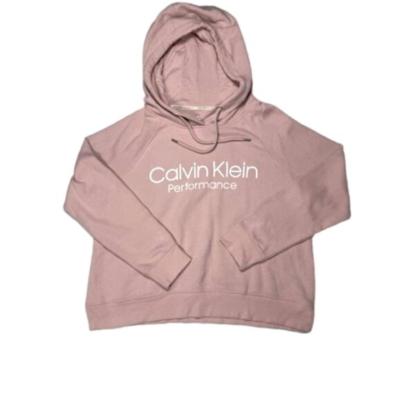 Calvin Klein Dusty Rose White Logo Boxy Pull Over Hoodie Sweatshirt Size L #2001 - Picture 1 of 6
